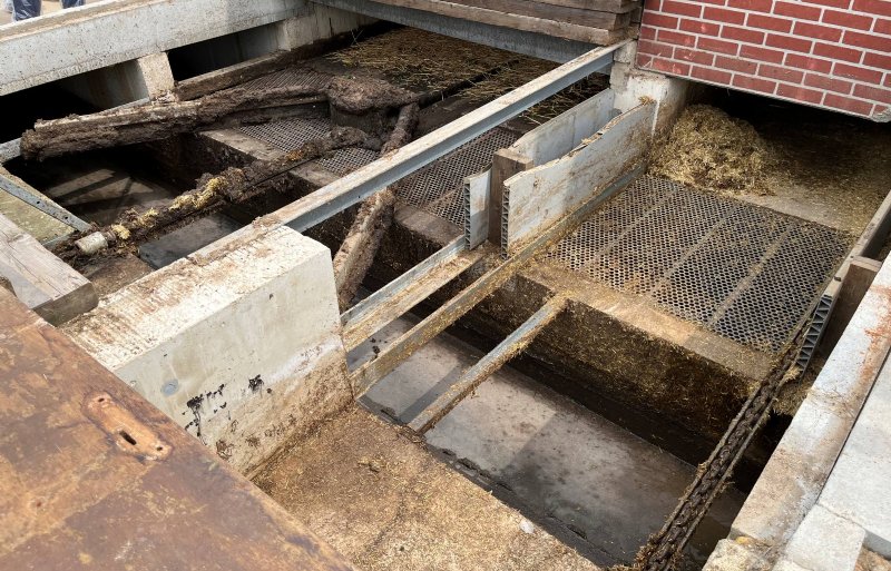 Dagontmesting met mestschuifsysteem en aparte gieropvang.
